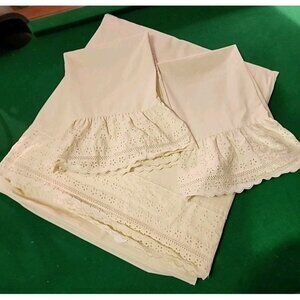 VTG Eyelet Cannon Cotton Blend Percale Flat Sheet 2 Pillow Case Queen No Iron